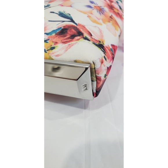 Karen Millen Floral Clutch Wristlet Bag Cream Pink Roses Designer Evening - Picture 7 of 14